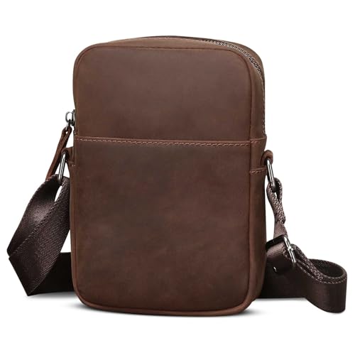 BAIGIO Klein Umhängetasche Herren Handytasche zum Umhängen Echt Leder Schultertasche Herrentasche Vintage Männer Handy Tasche Crossbody Sling Bag für Arbeit Reise Alltagsleben von BAIGIO