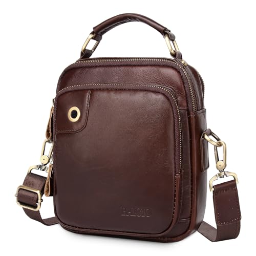 BAIGIO Leder Umhängetasche Herren Schultertasche Vintage Männer Tasche Crossbody Bag Herrentasche zum Umhängen Ledertasche für Business Arbeit Reise, Schwarz von BAIGIO