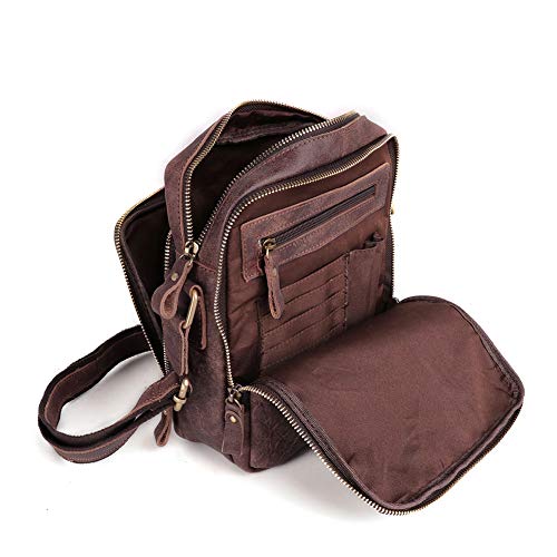 BAIGIO Umhängetasche Herren Leder Schultertasche Vintage Herrentasche Messenger Bag mit Schultergurt für Arbeit Reise Alltagsleben (Dunkelbraun) von BAIGIO