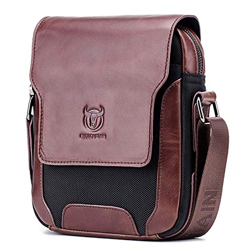 Umhängetasche Leder Herren Klein Aktentasche Schultertasche für Arbeit Reise Business Alltagsleben (Braun) von BAIGIO