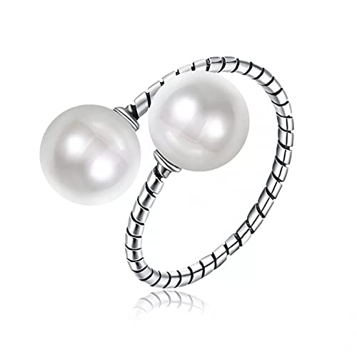 BAJIE Ehering Damen Perlenring Großer runder Perlen offener Ring 925 Sterling Silber 925 Jewe von BAJIE