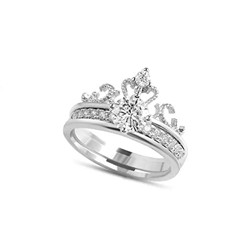 BAJIE Ehering Solid Hollow Crown Ring Set Damen Silber Kristall Ring Größe Hochzeitsteil von BAJIE