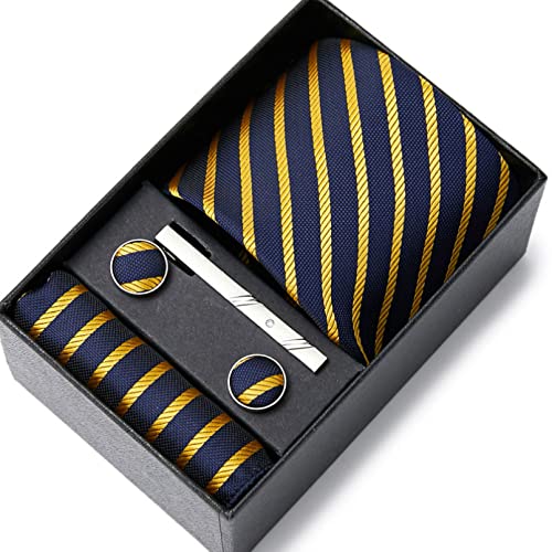 BAJIE Herren Krawatte Business Gestreifte Solide Krawatte Für Männer Rosa Krawatte Einstecktuch Manschettenknöpfe Hochzeit Seidenkrawatte von BAJIE