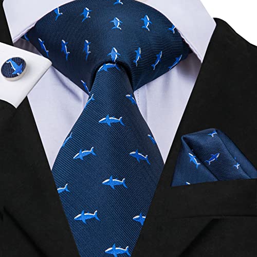 BAJIE Herren Krawatte Grün Blau Tier Geschenk Herren Seide Hochzeitskrawatte Einstecktuch Manschettenknöpfe Krawatte Anzug Business Party von BAJIE