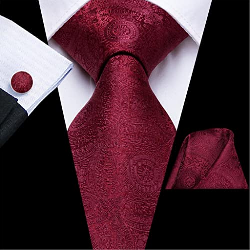 BAJIE Herren Krawatte Schwarz Paisley Herren Seide Hochzeitskrawatte Einstecktuch Manschettenknöpfe Geschenk Herren Krawatte Business von BAJIE