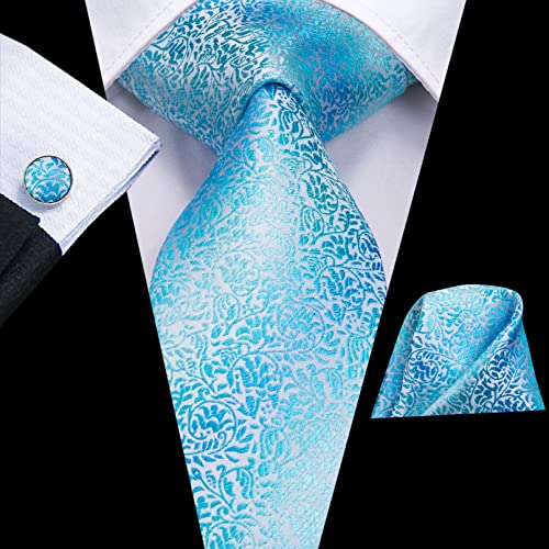 BAJIE Herren Krawatte Teal Blue Gold Herren Seide Hochzeitskrawatte Einstecktuch Manschettenknöpfe Set Krawatte von BAJIE