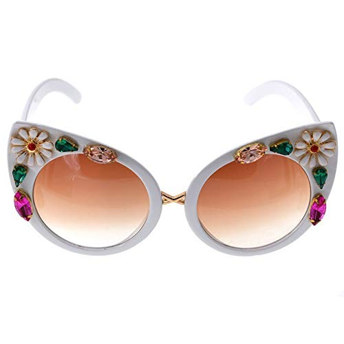 BAJIE Sonnenbrille Cat Eye Diamant Sonnenbrille Damen Marke Design Handgemachte Strass Mode Barock Sonnenbrille Blume Mit Perle Vi von BAJIE