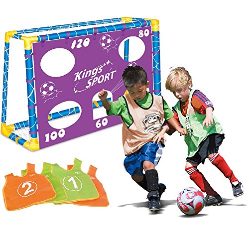 BAKAJI Fußballtor für Kinder aus Kunststoff mit Netz, 130 x 100 cm, für Training von Strichen und Strafen, mit Löchern, Ball, Kasack und Scheiben von BAKAJI