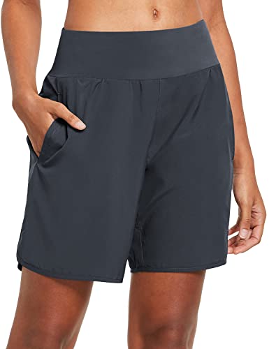 BALEAF Damen Laufshorts Laufhose Kurz Sporthose mit 4 Taschen Jogginghose Sport Shorts mit Innenslip Grau S von BALEAF
