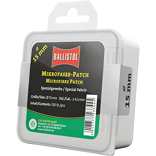 BALLISTOL 23344 Microfaser-Patch – 15mm Durchmesser für Kaliber .17 – Spezialgewebe-Patch – Box mit 150 Stück von BALLISTOL