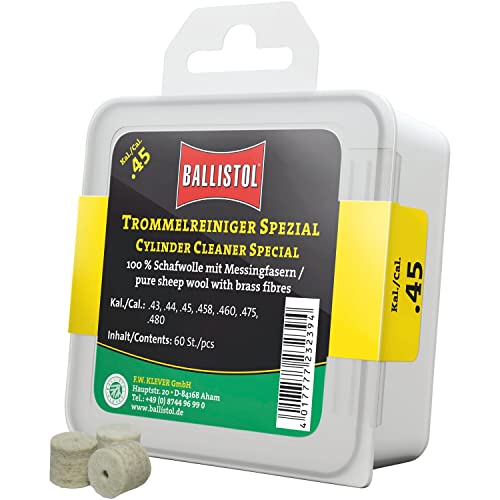 BALLISTOL 23239 Filzreiniger Spezial – Trommelreiniger für Kaliber .45 – 100% Schafwolle mit Messing-Fasern – 60 Stück von BALLISTOL