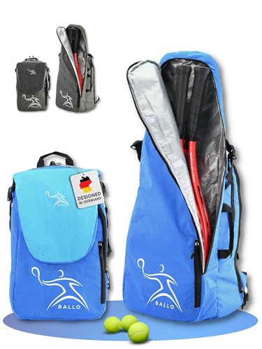 BALLO® Tennisrucksack Tennistasche [NEUHEIT] Schlägertasche Rucksack Tasche Tennis Badminton | Damen Herren mit Schuhfach & geschlossenem Schläger Fach Farbe Blau von BALLO