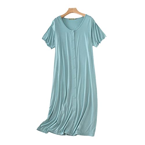 BANLUX Damen Nachthemd - Mode Lässig Modal Nachthemd Kurzarm Nachthemd Frauen Lose Sommer Nachthemd Knöpfe Strickjacke Kleid Vestidos Mujer, Stil C, XL von BANLUX