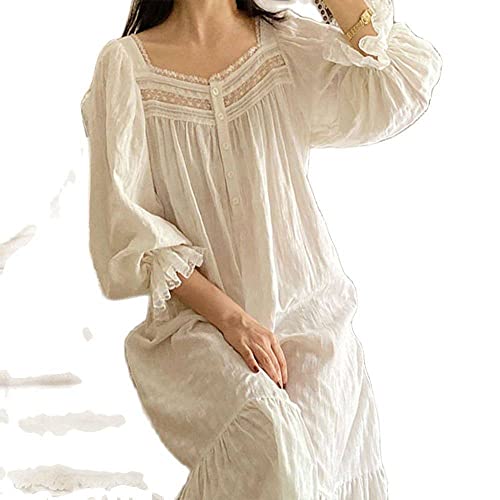 BANLUX Damen Nachthemd - Retro Palace Homewear Damen Weißes Nachthemd Frühling Herbst Sommer Sweet Princess Elegante Vintage Nachthemd,Style A,S von BANLUX