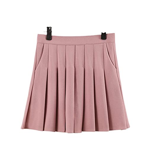 BANLUX Damenrock - Mode Faltenrock Mit Taschen Damen Herbst Adrette Elastische Hohe Taille A-Linie Abnehmen Schwarz Kawaii Mini Kurzer Rock,Pink,L von BANLUX