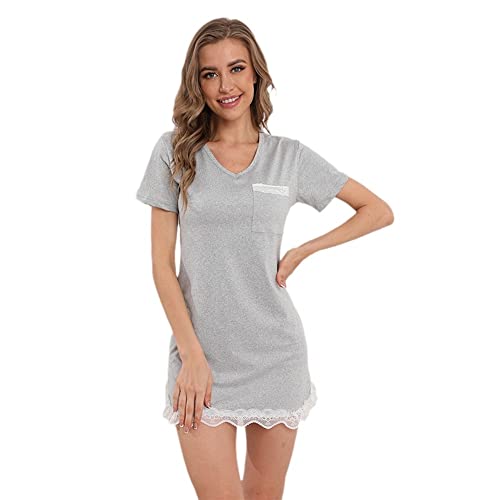 Damen Nachthemd - Sommer Frau Spitze Patchwork Mini Nachthemd Damen Einfarbig Kurzarm Sexy Nachthemd Sleepshirt, Stil B, XL von BANLUX