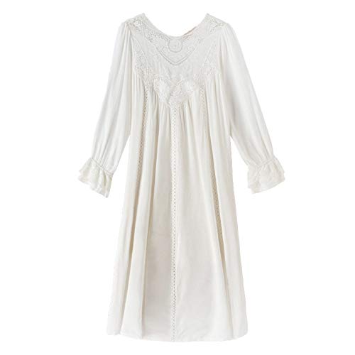 Damen Nachthemd - Weibliche Baumwollnachthemd Elegante Langarm Prinzessin Lange Weiße Schlafkleid Palast Nachthemd Weiß Rosa Spitze Rob, Style B, XL von BANLUX