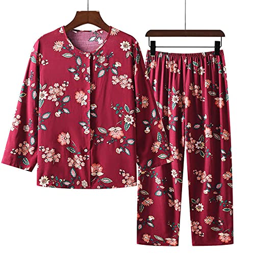 Schlafanzüge Für Damen - Xl-5Xl Casual Pyjama Femme Plus Size Nachtwäsche Damen Pyjama Set Langarm Bedruckte Nachtwäsche Anzug Heimkleidung, Stil B, 3XL von BANLUX