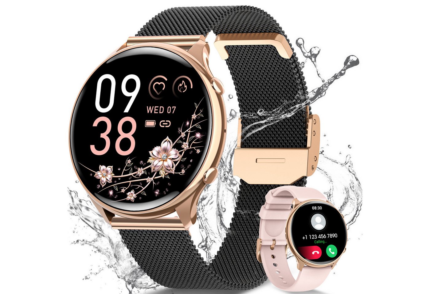BANLVS 2025 Neueste Smartwatch Damen mit Bluetooth-Anruf und 100+ Sportmodi Smartwatch (3.53 cm/1,39 Zoll, HD Touchscreen) Armbanduhr mit 120+ Sportmodi, 200+ verschiedene Zifferblätter Herzfrequenz SpO2 Schlafmonitor, Fitnesstracker mit IP68/Herzfrequenz/SpO2/BlutdruckEchtzeitüberwachung von BANLVS