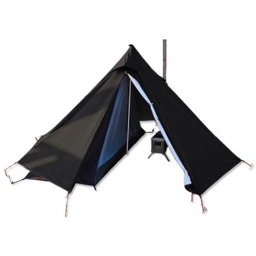Zelt aufblasbar Wasserdichtes Camping-Doppelschicht-Zelt-Set for Den Außenbereich, Einzelner Holzofen, Pyramiden-Kaminzelt, Campingzelt Camping Tent (Color : Black, Size : A) von BAOSHUPINGY