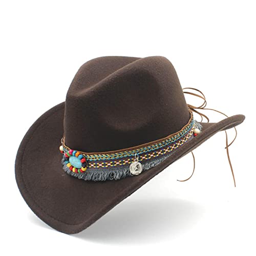 BAOZENGMUY Cowboyhüte Hohl Western Cowboyhut Quaste Gürtel Jazz Cowgirl Sombrero Cap Größe 52-54Cm 52-54Cm4-8Kids Kaffee von BAOZENGMUY