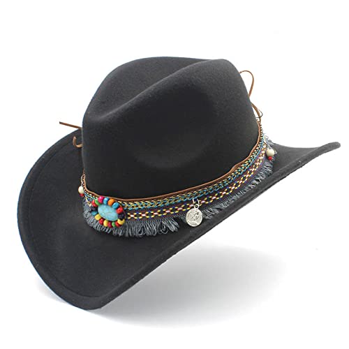 BAOZENGMUY Cowboyhüte Hohl Western Cowboyhut Quaste Gürtel Jazz Cowgirl Sombrero Cap Größe 52-54Cm 56-58Cmadult Schwarz von BAOZENGMUY
