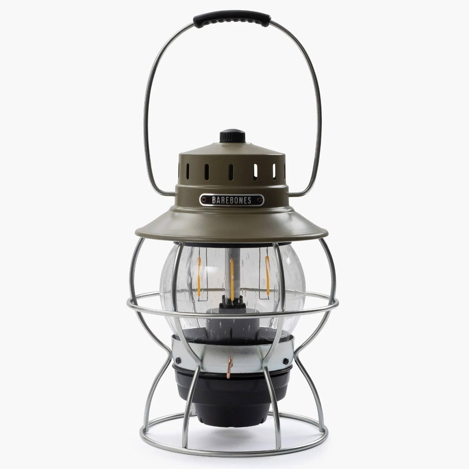BAREBONES Camping Laterne Railroad Retro Lampe Dimmbar Metall Glas USB Akku LED-olive von BAREBONES