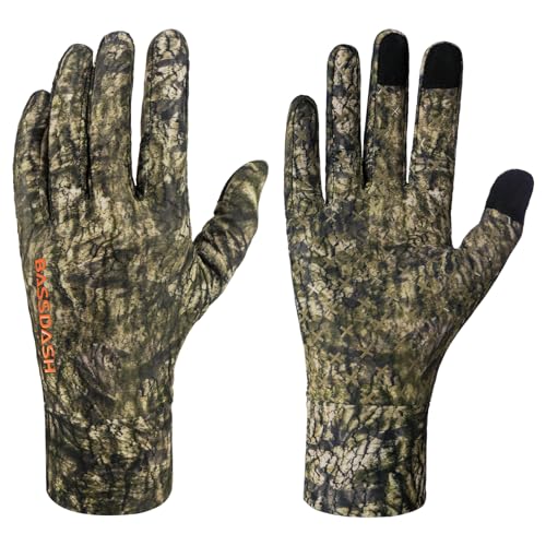 BASSDASH Herren Camo Jagdhandschuhe UPF 50+ Leichte Touchscreen-Handschuhe für warmes Wetter Angeln Wandern Outdoor-Aktivitäten von Bassdash