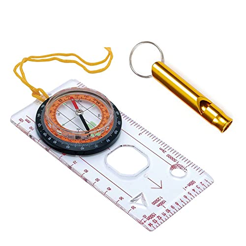 Orientierungskompass Karte, Kompass Boy Scout, Professioneller Kompass, Navigationskompass,+Pfeife, Azimuth Rollen, Basisplatte mit Kartenlineal von BASTOUR