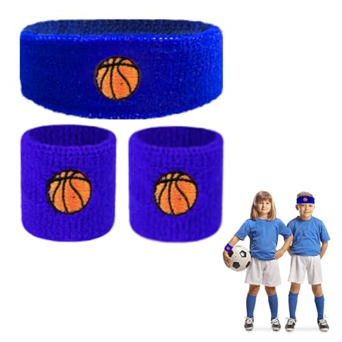 Schweißband-Set, Sportarmband-Set aus Frottee, 2 Schweißbänder + 1 Stück elastische rutschfeste Schweißbänder, Sportarmband für Basketball von BASTOUR