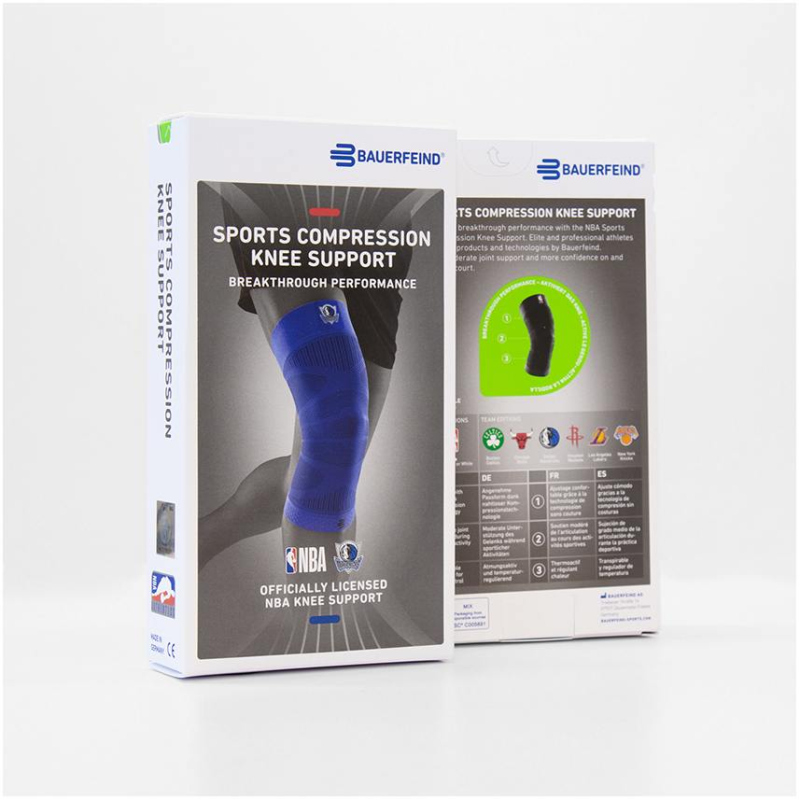 BAUERFEIND NBA Kompressions-Kniebandage Blau, Dallas Mavericks S von BAUERFEIND