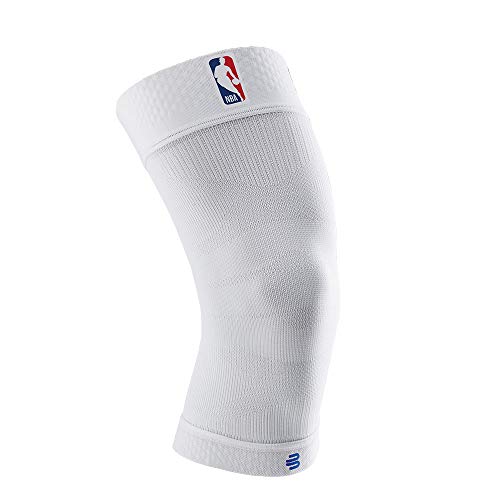 BAUERFEIND Kniebandage Sports Compression Knee Support NBA, 1 Unisex Sportkniebandage für Ballsportarten, Basketball Knie-Bandage in Weiß mit NBA-Logo,M von BAUERFEIND