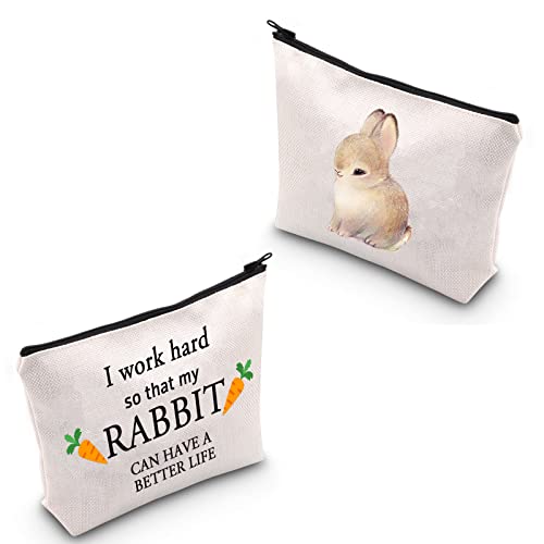 Kosmetiktasche für Kaninchenliebhaber, Geschenke mit Aufschrift "I Work Hard So That My Rabbit Can Have A Better Life", Make-up-Tasche mit Reißverschluss, Hase, Mutter, Reisetasche, Geschenk, hase von BAUNA