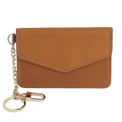 BAWAKO kartenetui Leder, Wallet RFID Schutz, Schlüsselanhänger,tragbar kleine Handtasche (Hellbraun) von BAWAKO