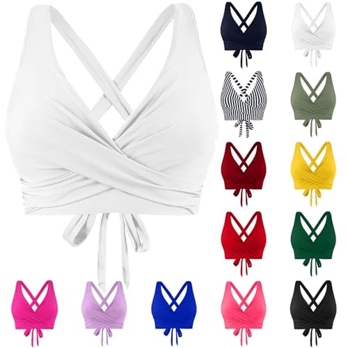 Bikini BH Dame Bademoden Bikinioberteil Brüste Damen Push up Bikini Top,Bikini Top Rückenfrei Verstellbar Ties-up Bikinioberteil, Rückenfrei Bikinioberteil mit Polster ohne Bügel (Weiß,L) von BAWUTZ