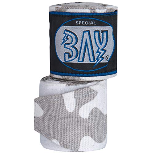BAY® Camouflage Schnee Boxbandagen Box-Bandagen - weiß grau - Hand Wraps elastisch Elastik 250 cm 2,5 m Handbandagen Faustbandagen Kickboxen Boxen MMA Muay Thai Thaiboxen Camou, Camo von BAY