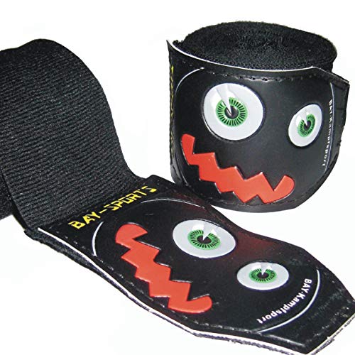 BAY® monster face 3D "KIDS JUNIOR basic 2,5" Boxbandagen SPEZIELL FÜR KINDER SCHWARZ + WICKELANLEITUNG, elastisch und etwas dünner, 2,5 Meter x 5 cm, Box-Bandagen, Paar Tapes Faustbandagen Handbandagen für Boxhandschuhe Boxen Kickboxen Kampfsport MMA Muay Thai Thaiboxen Relief Carbon Look von BAY