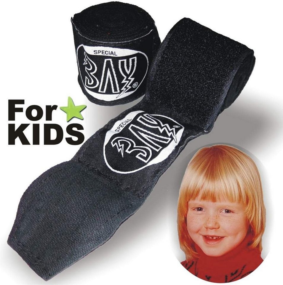 BAY-Sports Boxbandagen Kinder 1,5 m Box-Bandagen Handbandagen Kids schwarz von BAY-Sports