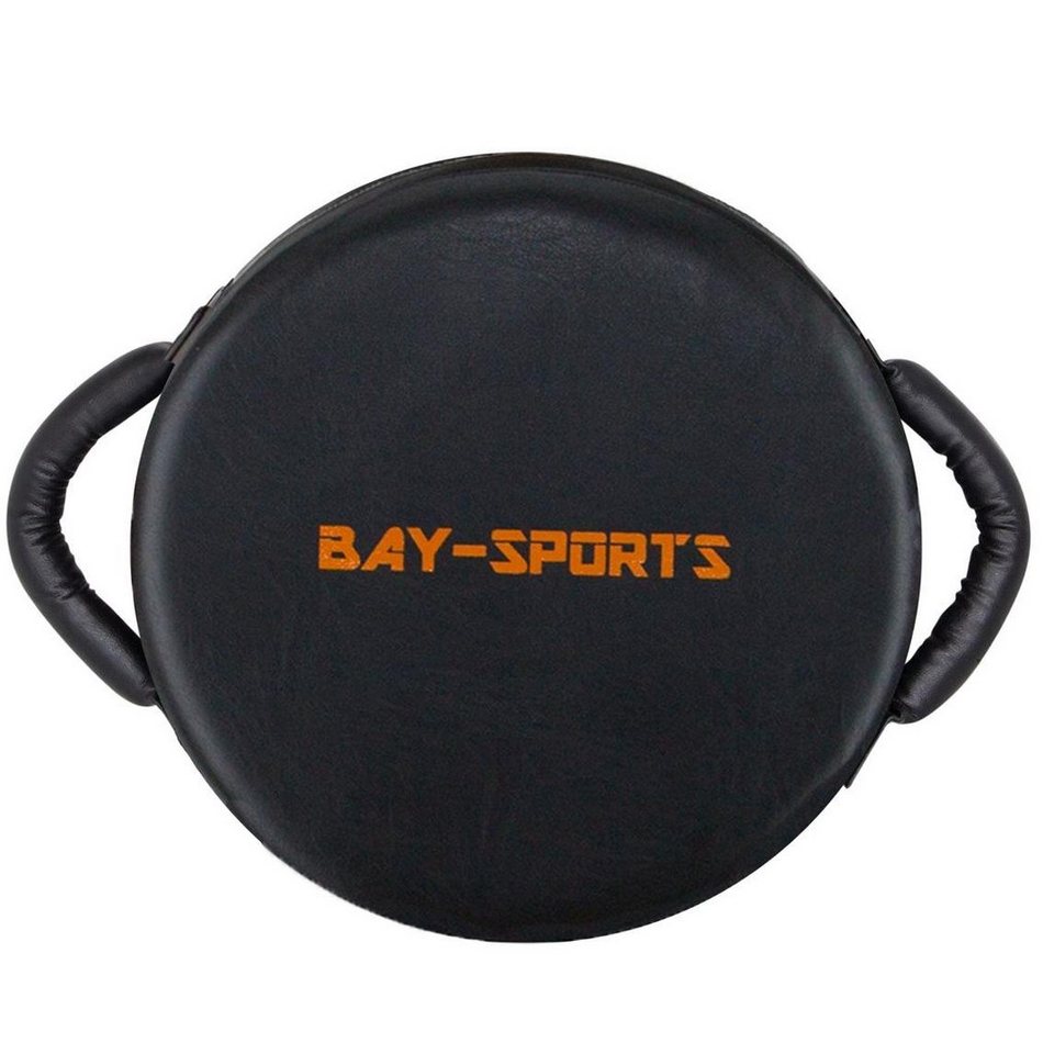 BAY-Sports Pratzen UFO Schlagpolster Rund mit Griffen schwarz/orange, Schlagkissen 34 x 13 cm, Kickboxen, Karate, MMA, Krav Maga von BAY-Sports