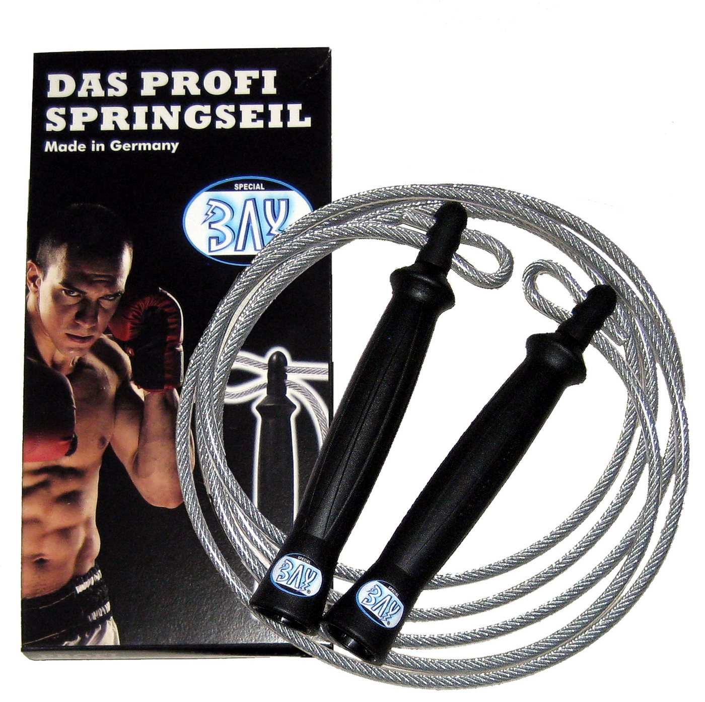 BAY-Sports Springseil Made in Germany DELUX 280 Stahl Seele Sprungseil High Speed PVC Mantel, Längenverstellbar - MADE IN GERMANY Prägung von BAY-Sports