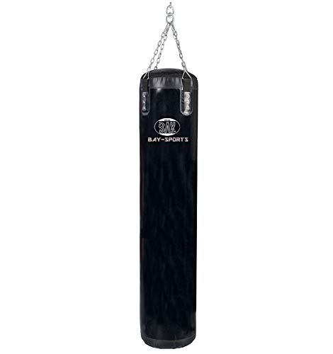 BAY Sandsack 180 cm mit Stahlkette Boxsack schwarz Trainingssack Standard ungefüllt + Kette + Drehwirbel leer von BAY