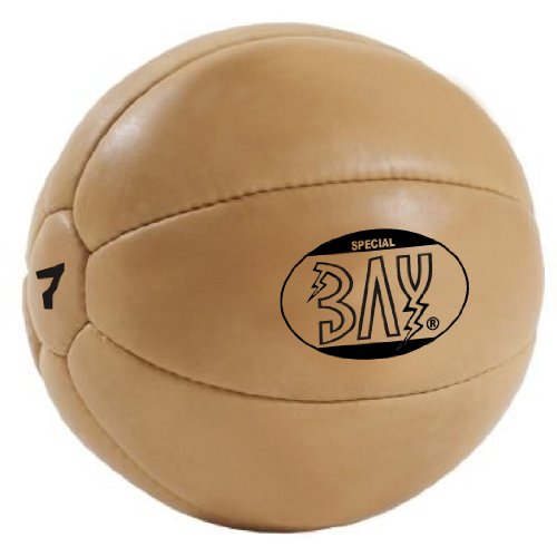 BAY® Leder PU Medizinball, 7 Kilo, Farbe BRAUN Natur, Profi-Qualität, Gymnastik/Fitness Ball Fitnessball Vollball Medizin Ball von BAY