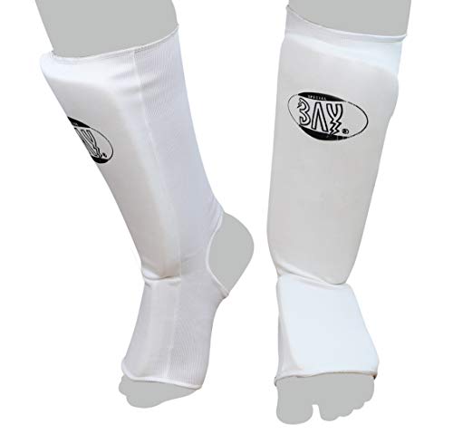 BAY® "MT Cotton Weiss XL Spann-Schienbeinschutz Baumwolle Elastik Stoff, Muay Thai, TKD, Thaiboxen weiß, Größe XL von BAY