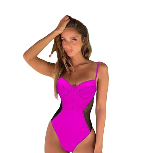 BAYAJIAZ Bikini Frauen Bodysuit Bademode Badeanzug One Piece Mesh Patchwork Schwimmen Badeanzug-Rose-XL von BAYAJIAZ