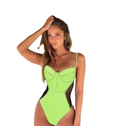 BAYAJIAZ Bikini Frauen Bodysuit Bademode Badeanzug One Piece Mesh Patchwork Schwimmen Badeanzug-grün-XL von BAYAJIAZ