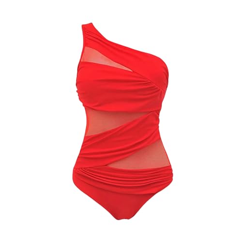 BAYAJIAZ Bikini Frauenbadeanzug Großer Größe EIN Stück Mesh Monokini Bikini Badeanzug Schwimmbikini Bikini-rot-XL von BAYAJIAZ
