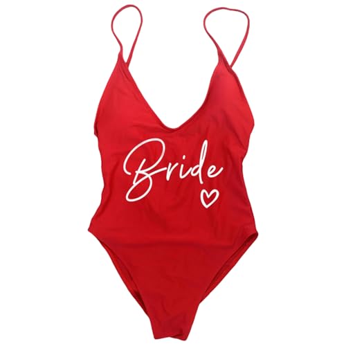 BAYAJIAZ Bikini Gepolsterte One -stück -Braut Badebekleidung Frauen Strandwege Junggeselle Party Plus Size Badeanzug Badeanzüge-rotbraut1-l von BAYAJIAZ