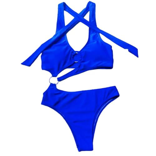 BAYAJIAZ Bikini Halter Asymmetrische One Shoulder One Piece Badeanzug Frauen Bademode Weibliche Badehose-blau-l von BAYAJIAZ