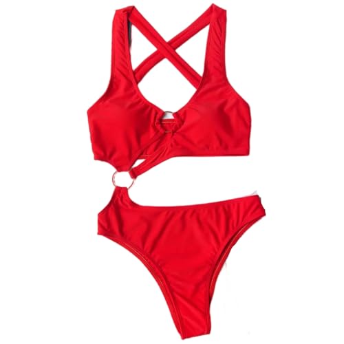 BAYAJIAZ Bikini Halter Asymmetrische One Shoulder One Piece Badeanzug Frauen Bademode Weibliche Badehose-rot-l von BAYAJIAZ