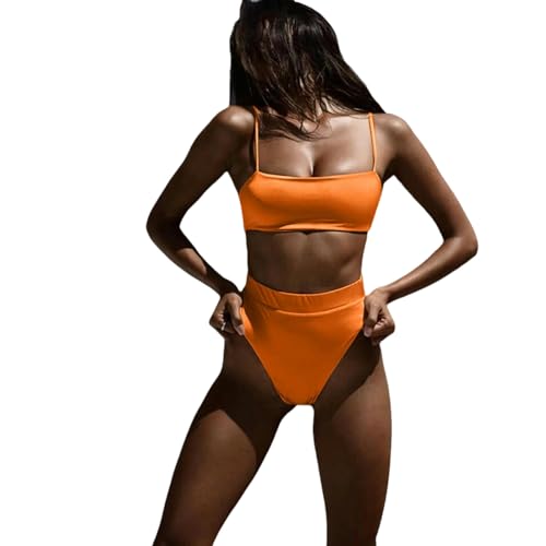 BAYAJIAZ Bikini Hohe Taille Bauchkontrolle Zweiteilige Badeanzug Frauen Bikini Set Badebekleidung Mujer Tankini Set-orange-XL von BAYAJIAZ